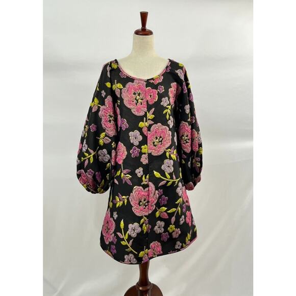 ARIANNE ELMY Sz M Medium Good Luck Dress Black Pink Floral - Picture 7 of 11